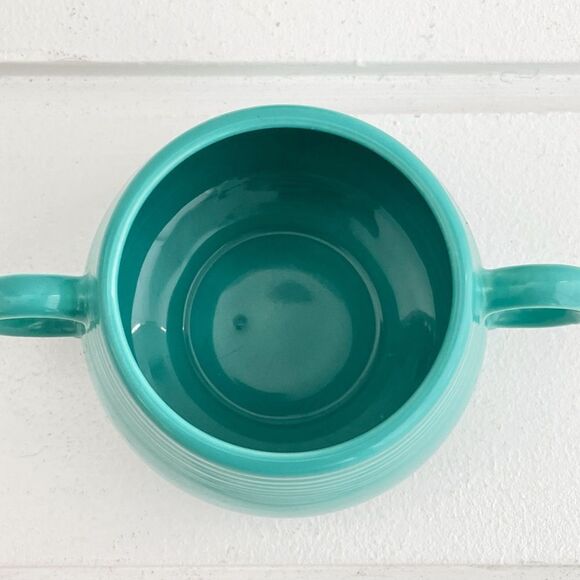 Fiesta Fiestaware Persimmon Figure 8 Tray With Turquoise Cream & Sugar Bowls - Picture 7 of 9